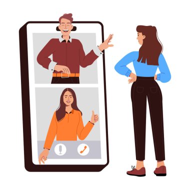 arka plan vektör illüstrasyonunda akıllı telefon ve kadın olanlar