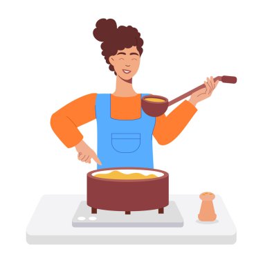 Kadın aşçı ve yemek tavası