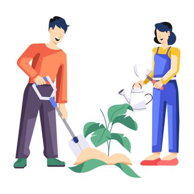 Sulama kabı olan gençler. vektör illüstrasyonu