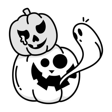 Hayalet karakter illüstrasyon tasarımlı Cadılar Bayramı balkabakları