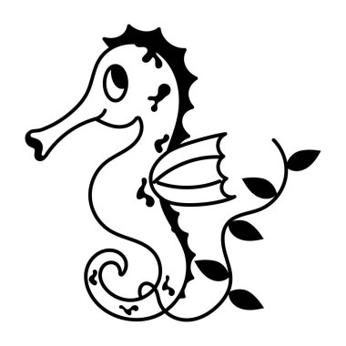 karikatür karalama deniz atı beyaz arka planda izole