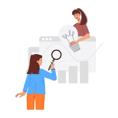 Hasta ve büyütücü vektör çizimi olan kadın doktor