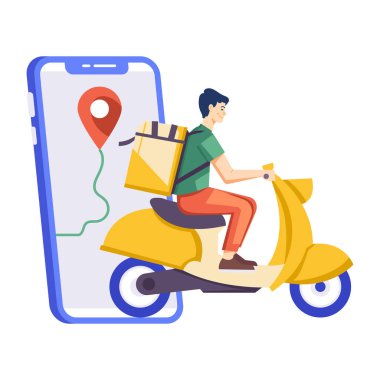 Scooter vektör illüstrasyonunda teslimatçı