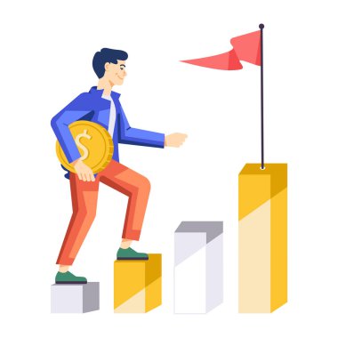 Merdiven simgesi tasarımı üzerinde parası olan işadamı