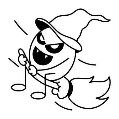 Süpürge ve yarasa vektör illüstrasyonlu mutlu cadılar bayramı karakteri