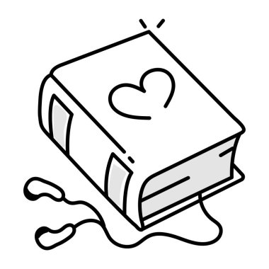 vektör, kulaklıklı çizgi film kitabı ve beyaz arka planda kalp.