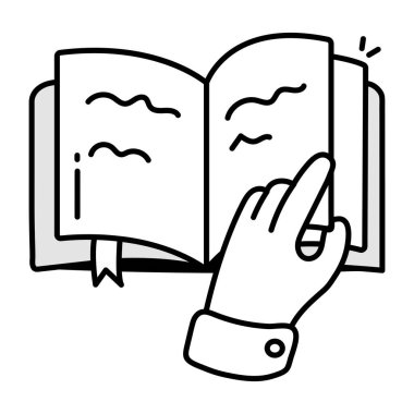 El çizgisi simgesi olan kitap, kitap taslağı tasviri konsepti, doğrusal sembol