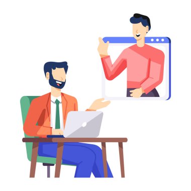 İş adamları dizüstü bilgisayar vektör çizimi tasarımı ile sohbet ediyorlar