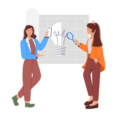 Ampullü iş kadınlarının yaratıcı vektör düz çizimi