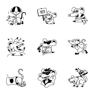 çizgi film karakteri fare koleksiyonu vektör çizimi