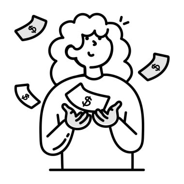 Dolar parası olan kadın para ikonu vektör illüstrasyon tasarımı