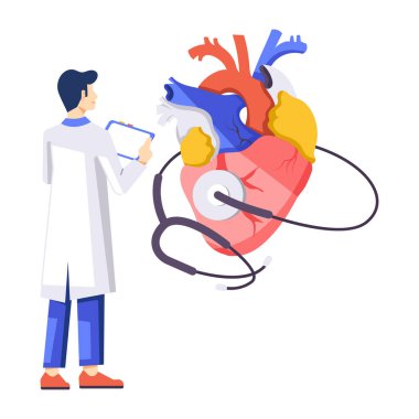 Kalp ve steteskop vektör illüstrasyonlu doktor.