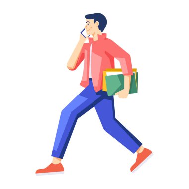 Dizinleri ve akıllı telefon simgesi vektör illüstrasyon tasarımı olan adam