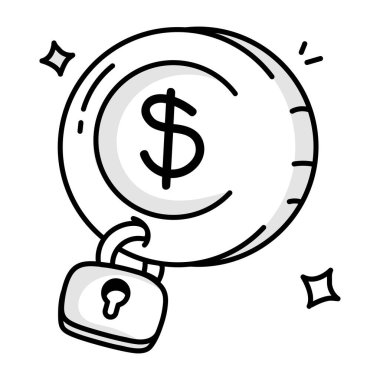asma kilit simgesi ve vektör illüstrasyonlu para
