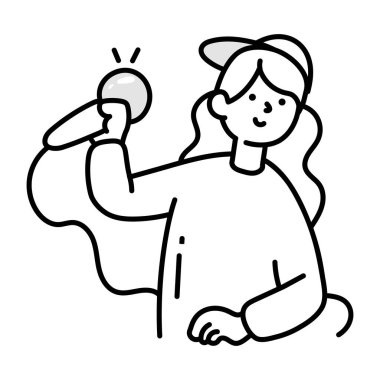 Mikrofon ikonu vektör illüstrasyon tasarımlı genç kadın