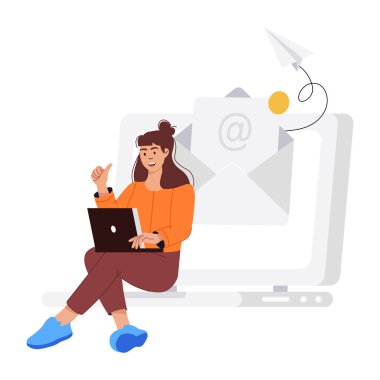 Ofiste çalışan genç bir kız. vektör illüstrasyonu