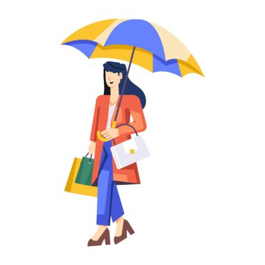 Şemsiyeli ve alışveriş çantalı güzel kız..