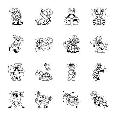 Kaplumbağa, boyama kitabı ve hayvanlar için vektör çizimleri