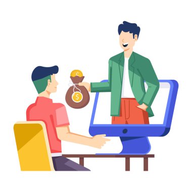 Para ve bilgisayarı olan insanların vektör illüstrasyonu