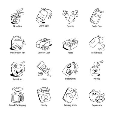 Market Ögelerinin El Çizimi Simgeleri 