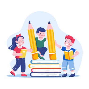 Öğrenen çocukların düz bir çizimi 