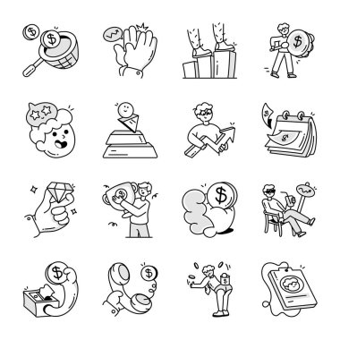 Doodle Biçim İş ve Finans Simgelerinin Seti 