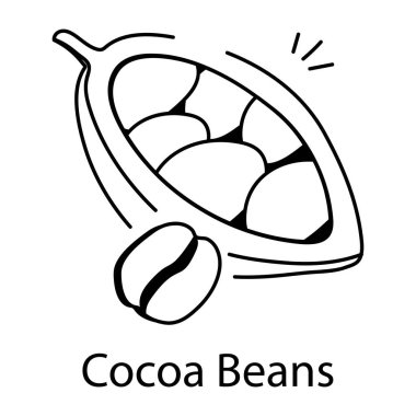 Kakao çekirdeğinin karalama stili simgesi. 