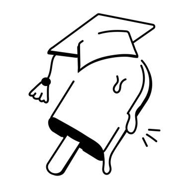 Mezuniyet şapkalı erimiş dondurma, karalama tarzı bir simge 