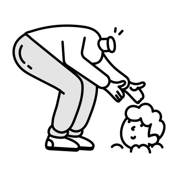 Cut head character icon in drawing style 