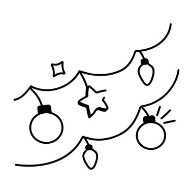 Yıldızlı bir parti ışıkları dizisinin karalama simgesi