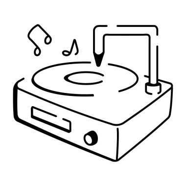 Plak döndürme ve müzik notaları olan bir vinil çalgıcının karalama simgesi