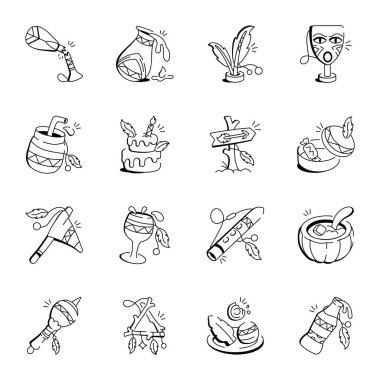 Boho Nesne Kümesi Doodle Simgeleri