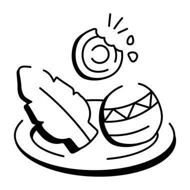 Boho tatlılar tabağı, doodle tarzı simge 