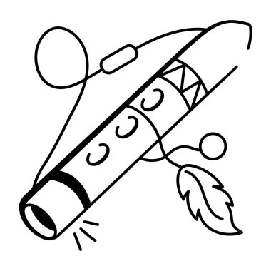 Tüyleri ve boncukları olan bir flütün karalama simgesi.