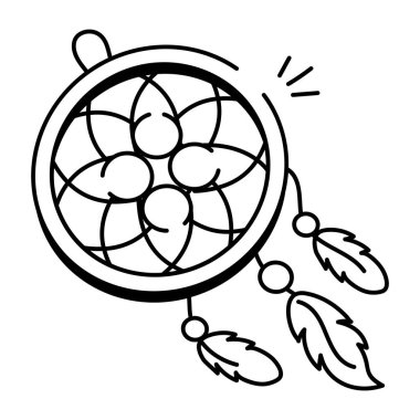 Tüyler ve boncuklarla süslenmiş geyik boynuzlarının karalama simgesi.