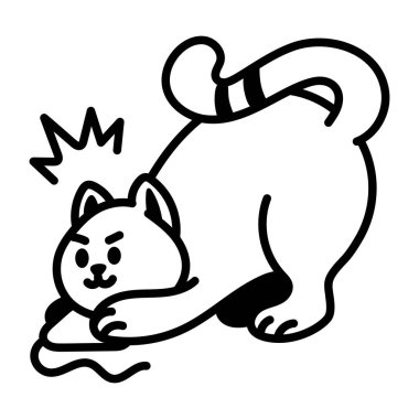 Fare yakalayan bir kedi, karalama tarzı simge 