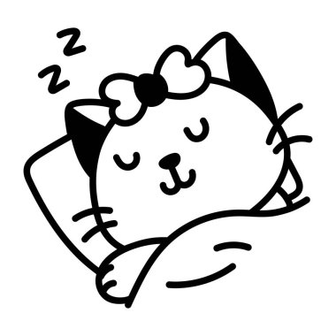 Uyuyan kedinin el çizimi simgesi. 