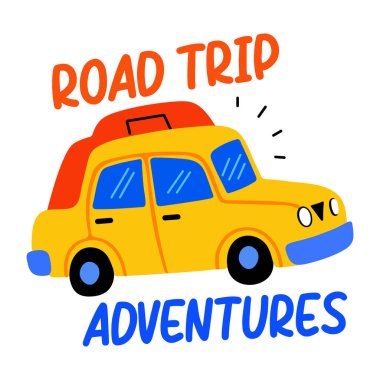 Yolculuk macerası tipografisi olan düz bir araba çıkartması. 