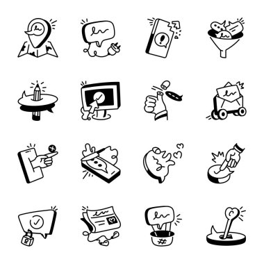 İletişim Kaynakları Kümesi El Çizimi Simgeleri 