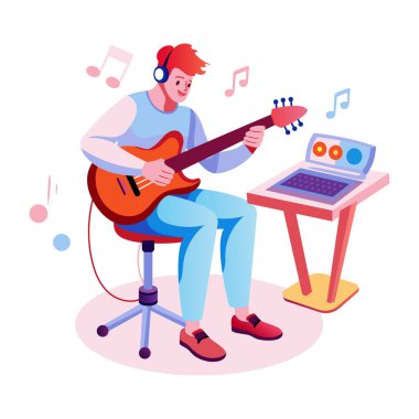 Müzik prodüksiyonunun düz bir çizimi 