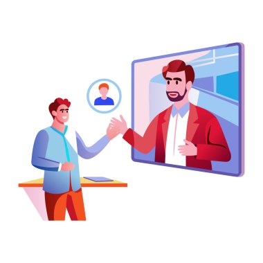 Video çağrısında konuşan iki karakterin düz bir çizimi