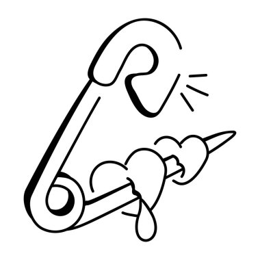 Kanayan kalplerle el çizimi bir çengelli iğne. 