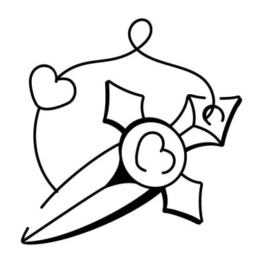 Kalp emojisi olan el çizimi bir saat ikonu 