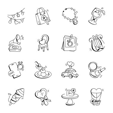 Evlilik Seremonisi Doodle Simgeleri 