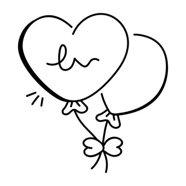 Dekoratif kalp balonlarının el çizimi simgesi. 