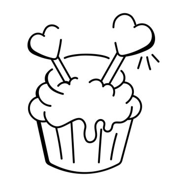 Kupalı kekin Doodle tarzı simgesi. 