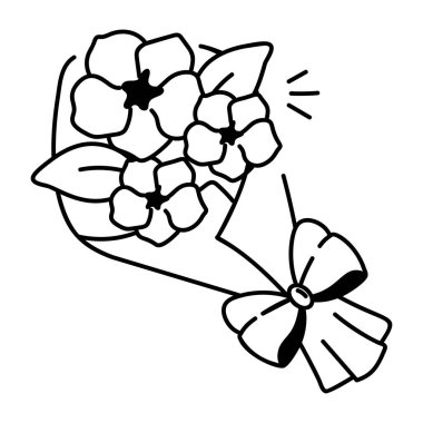 Düğün buketinin çizim tarzı simgesi.