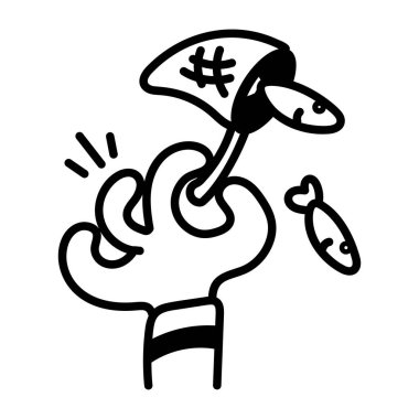 Elinde ağ resmi olan bir balık yakalıyorum. 