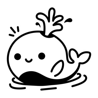 Şirin bir balinanın el çizimi ikonu. 