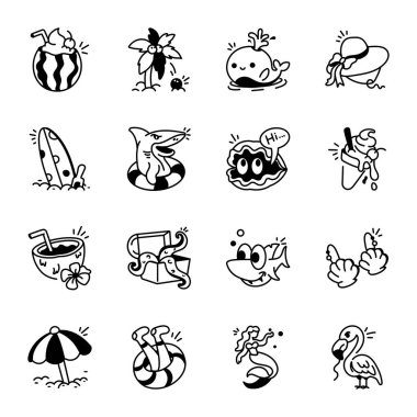 16 Plaj Kuklası Simgesi Koleksiyonu 